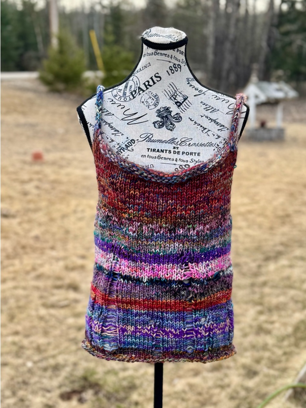Multicolor Knit Tank Top - Women's Striped Yarn Tank with Destruction - Picture 3 of 17